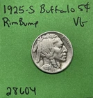 1925-S Buffalo 🦬 Indian Head Nickel 5c Vg Very Good Rim Bump