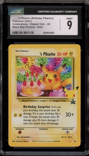 Pokemon Birthday Pikachu Celebrations Classic Coll. Holo Promo #24 CGC 9 Mint