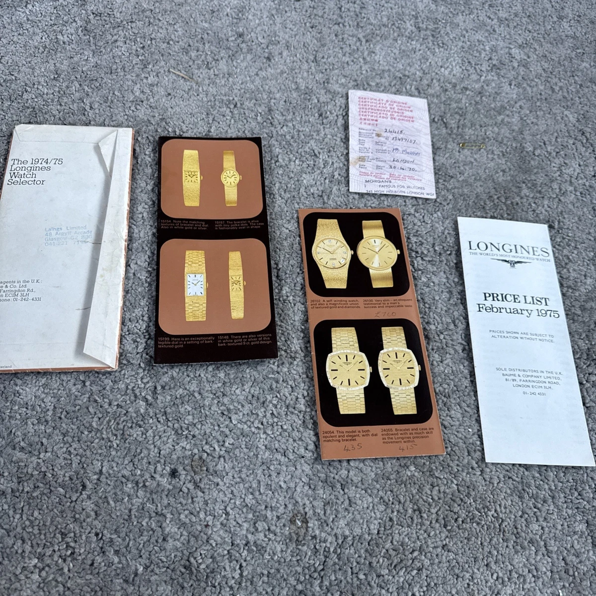 Folleto Selector Reloj Longines 1975 Excelente Estado