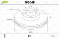 Valeo Bremsscheibe 186648 FüR Hyundai KIA Mitsubishi Proton Volvo