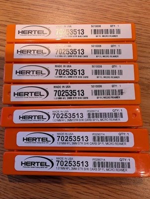 HERTEL 70253513 1.01 MM 4FL 3MM STR SHK CARB SP FL MICRO REAMER  5 NIB 2 USED