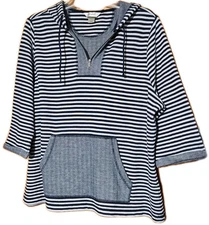 CJ Banks Womens HOODED JACKET 1X Blue White Full Zip Pockets Activewear