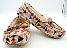 Minnetonka Cally Women's Moccasins Cream Aztec Southwest Faux Fur Lined Size 7