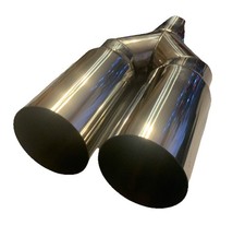 Endrohr Edelstahl universal Auspuff blende Anschweißendrohr Turbo 2 x 76 GTR Neu