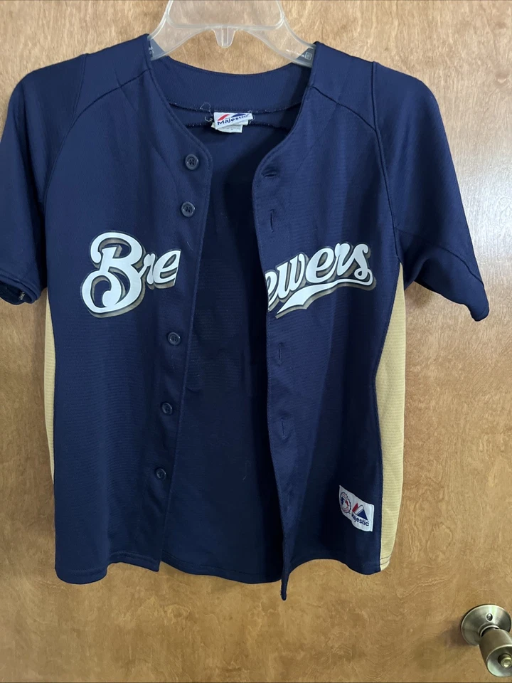 Camiseta de béisbol majestuosa de los Milwaukee Brewers MLB niños jóvenes mediana M T3S Gallardo Foto 2 de 4