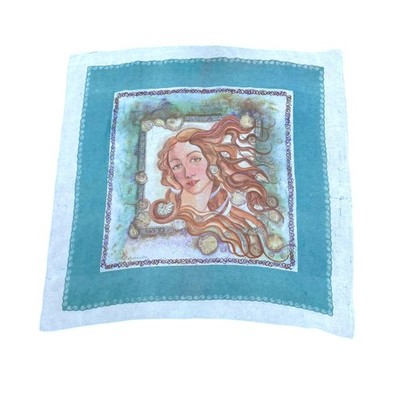 Aphrodite Silk Scarf By Ifadi Greece 31  Square Aqua Blue & Greek Goddess Print