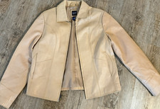 Gap Beige Leather Jacket Womens S Collared Fu...