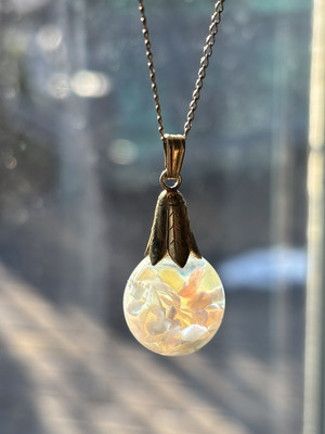 Vintage marked gold filled floating opal tulip necklace chain