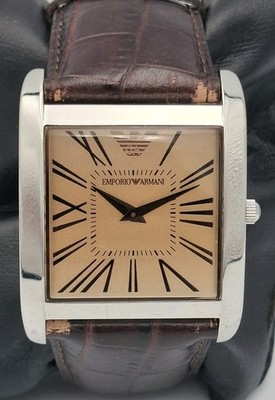 Emporio Armani AR2018 Marco Men's Square Watch, Champagne Dial, Brown Leather EB