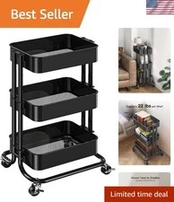 Durable 3-Tier Rolling Utility Cart with Lockable Wheels for Home Organization