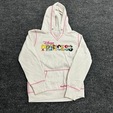 Disney Parks Hoodie Girls L White Embroidered Princess Contrast Stitch Stain