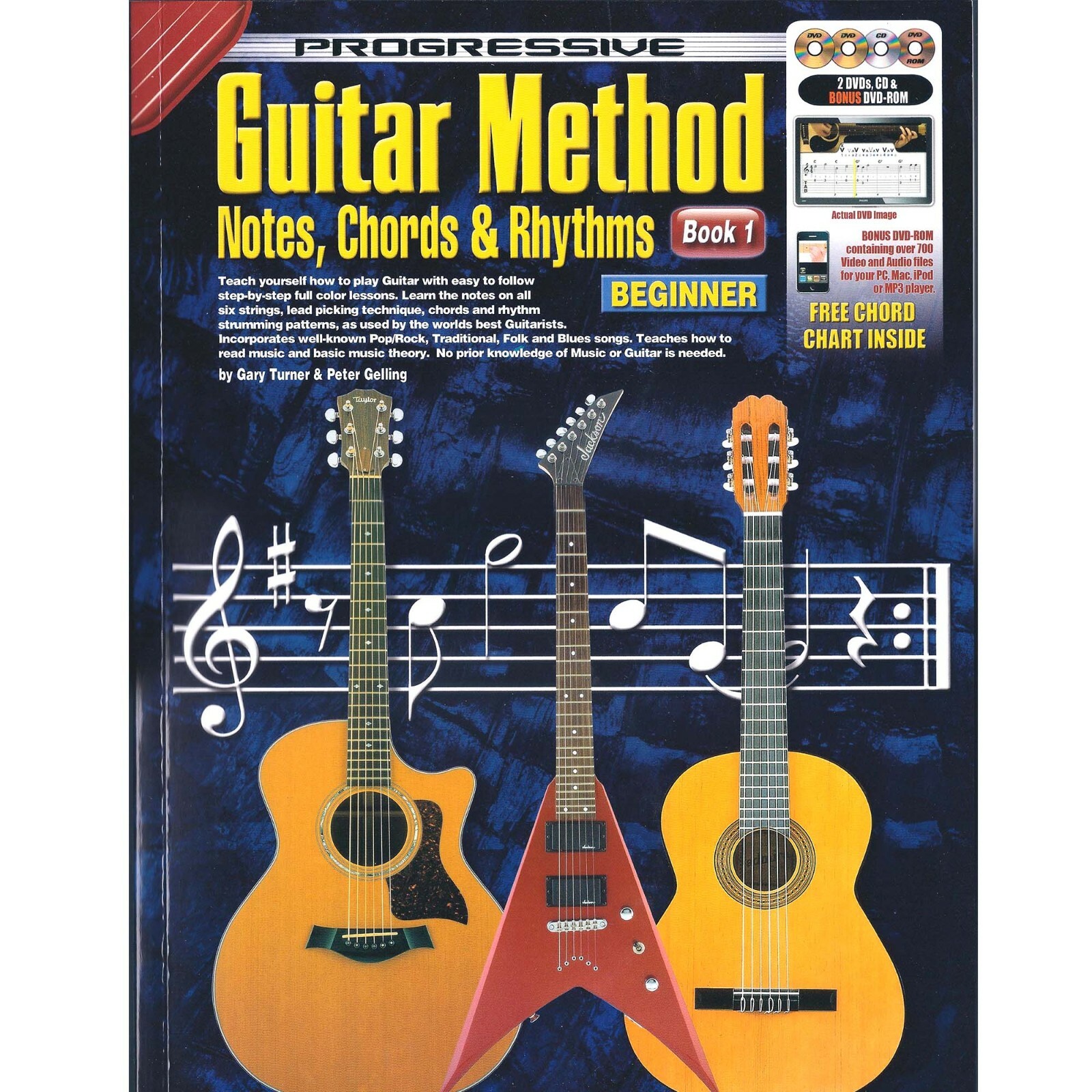 Learn To Play Guitar Method Book 1 Beginner Tutor CD DVDs Free Chord