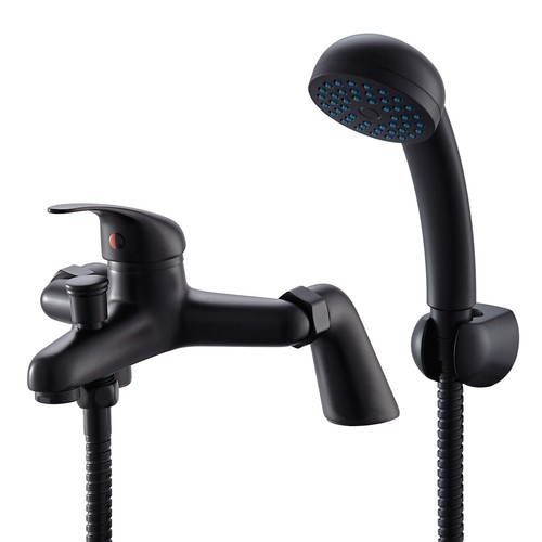 Bathroom Matte Black Bath Filler Taps & Shower Head Brass Bath Mixer Taps Black - Picture 2 of 8
