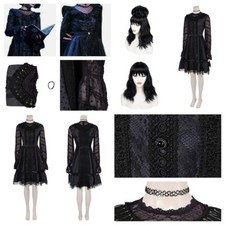 Lydia Deetz Cosplay Beetlejuice 2 Bride Black Gothic Dress+Wigs Halloween sets