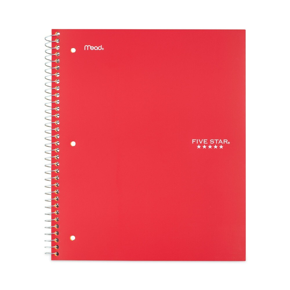 Five Star 100-Sheet Wirebound Notebook with Pockets 10.5x8 Inches Red