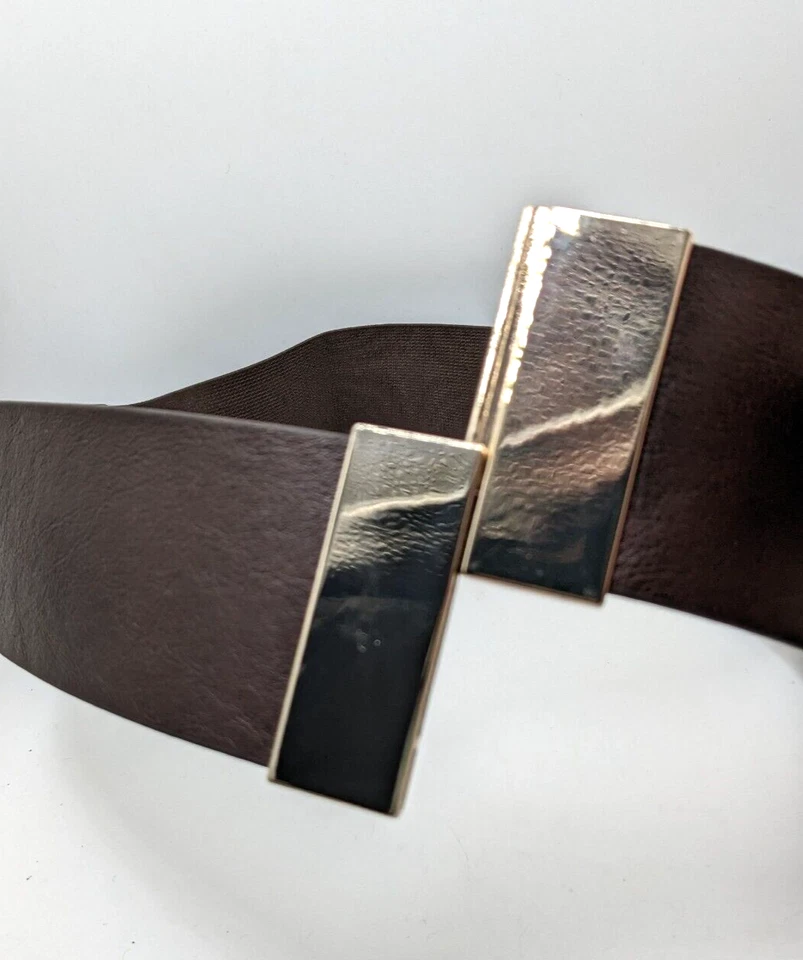 Cinturón Vintage Ann Taylor 2.25" Ancho Marrón Cuero Elástico Espalda Talla M/L 32" Foto 3 de 4