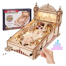 ROKR Miniature Pinball Machine-3D Wooden Puzzles for Adults-DIY Wood Model Ki...