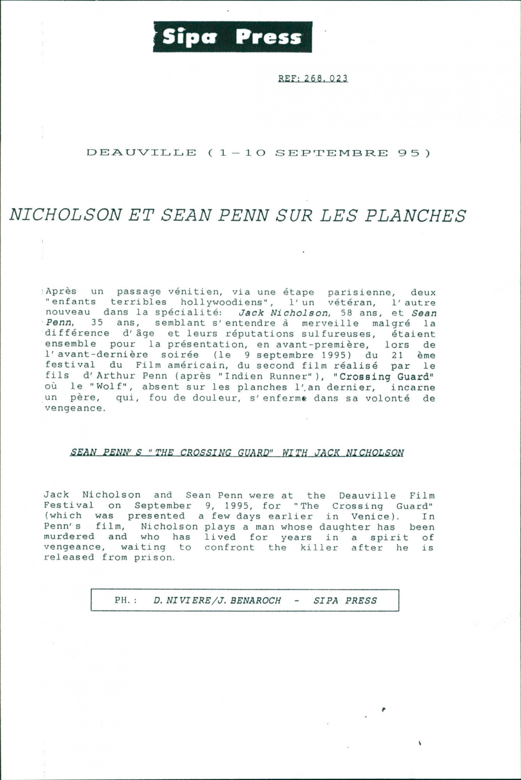Actors Sean Penn and Jack Nicholson at the Deau... Vintage Photograph