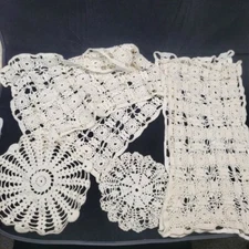 6 Crocheted Doilies Linens Table Runners Placemats Lace Granny Core Boho Vtg