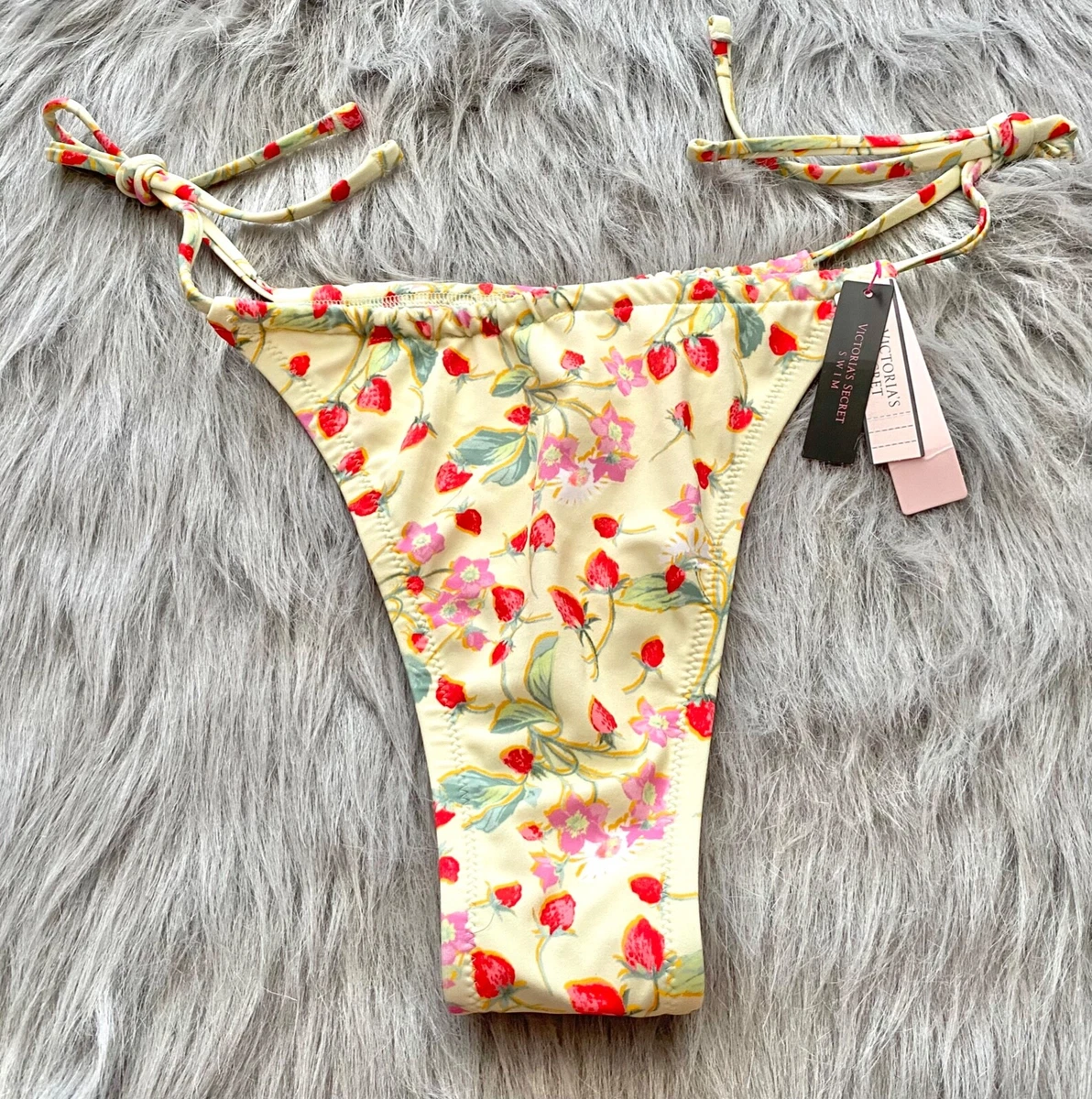 Victorias Secret Yellow Strawberry String Thong Itsy Swim Bikini Bottom XXL 2XL