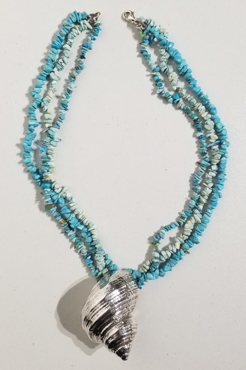 Statement Multi Strand Turquoise Chip Sterling Si… - image 3