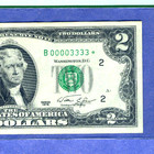 FANCY QUAD STAR 00003333* serial number on 1976 $2 PCGS graded