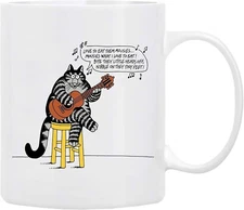 B Kliban Cat Guitar Player Men's Coffee Mug 11oz