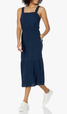Amazon Essentials Size S Navy Tank Dress Tiered A Line Midi