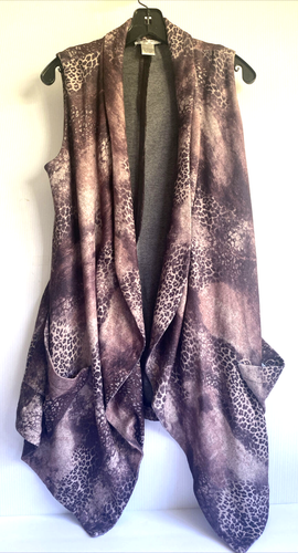 Alberto Makali Vest Woman L Purples Animal Print Open Front Sweater Pockets