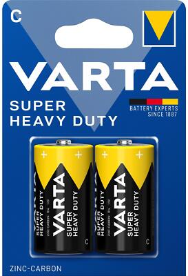 5x Varta Super: Heavy Duty Baby C R14P R14 1.5V 20142 2 Blister Zinc Carbon