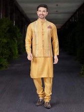 Mustard Color- Traditional Men's Kurta Pajama with Jacket Ethnic Wear for Men-2