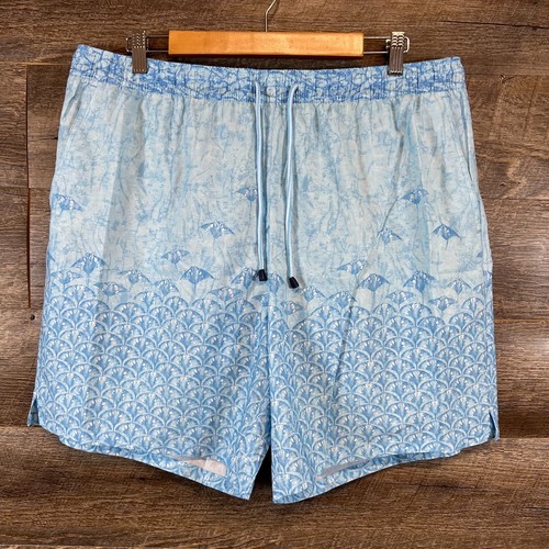 Peter Millar Men's Stingray Scatter Swim Trunk Beta Blue w/ Koozie Size XL NWT