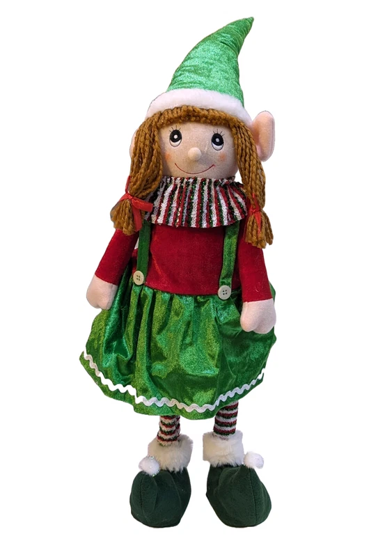 Elfo Gnomo Aiutante di Babbo Natale Busto a Molla Bimba Bambina Natalizio 70 cm, fotografia 8 di 10