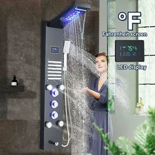 ELLO&ALLO LED Shower Panel Tower System Rain Waterfall Shower Head Massage Jets