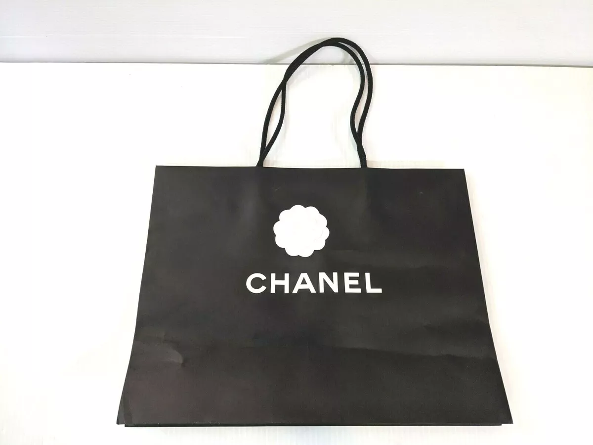 Authentic Chanel Black Paper Shopping Gift Bag 17 x 13 x 6.25 w flower