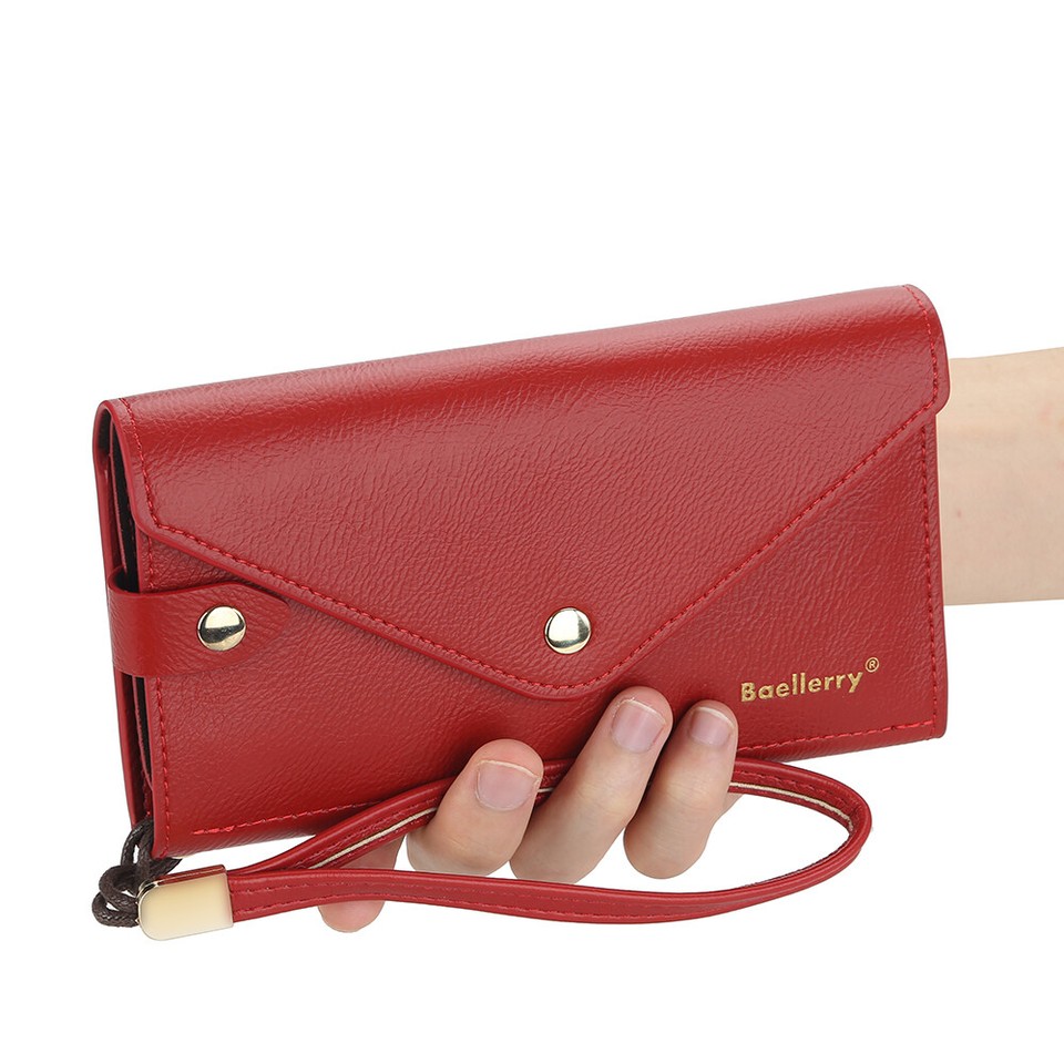 Women's Long Floral Clutch Wallet – PU Leather Envelope Purse – Pink, Card/Phone Holder