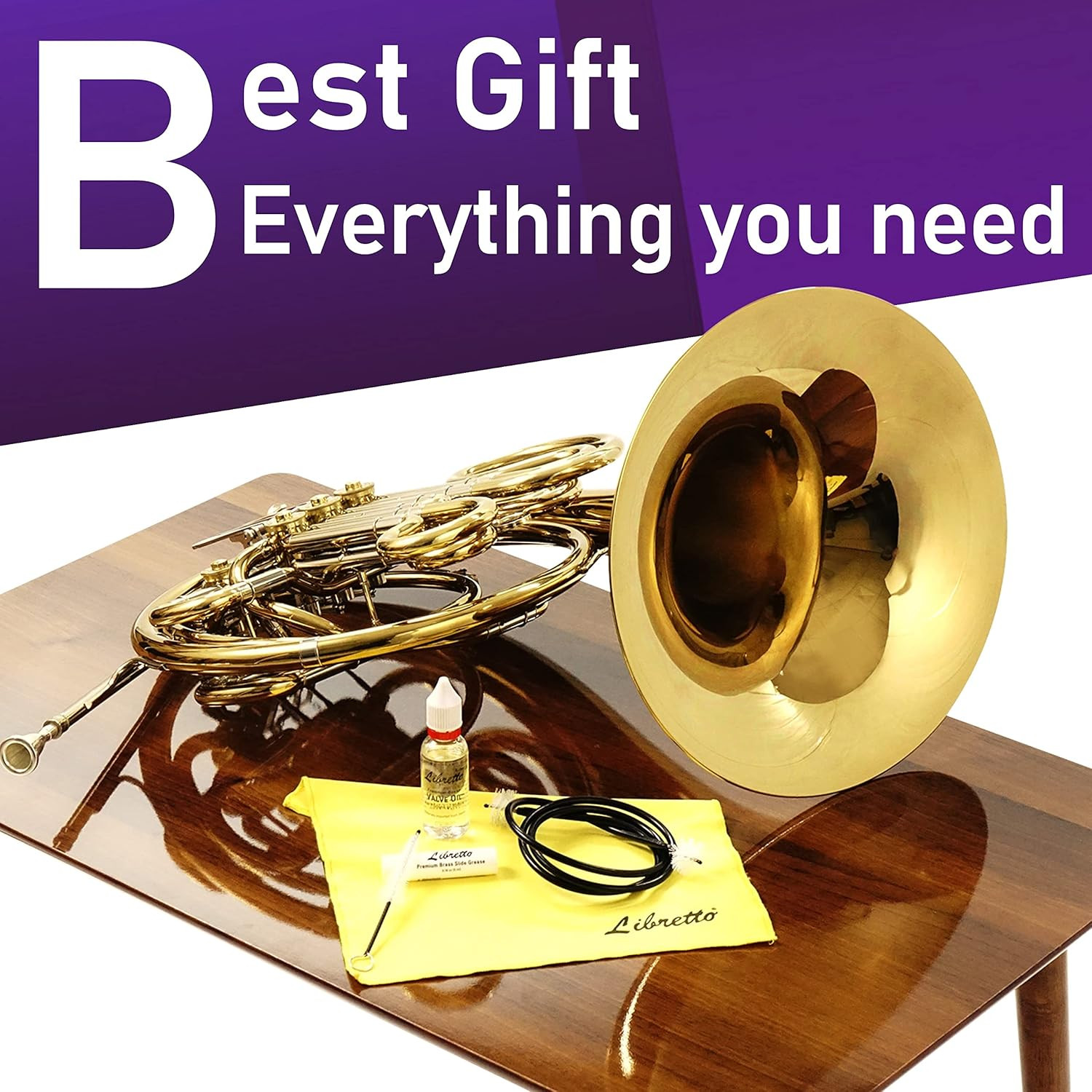 French Horn ALL-INCLUSIVE Cleaning & Care Kit with Instructions: Valve Oil + Sli