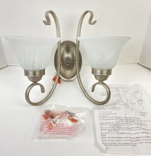 2-Light Brushed Nickel Bathroom Vanity Light Sconce with Frosted Glass Shades