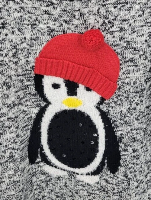 Suéter de Estados Unidos para mujer XL vacaciones pingüino cuello redondo pulóver gris jaspeado Foto 3 de 4
