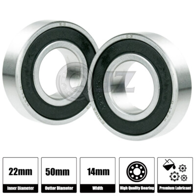 2x 62/22-2RS Ball Bearing 22mm x 50mm x 14mm Rubber Seal Premium RS 2RS QJZ