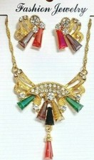 Multicolor Acrylic Rhinestones Dainty Chain Pendant Everyday Casual Necklace Set
