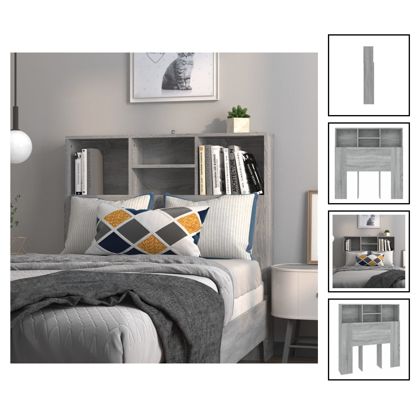 Headboard Cabinet Bedroom Bookcase Furniture [GREY SONOMA]