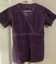 Carhartt Women's Fashion Scrub 2-Pockets Top Purple White Floral Size Small