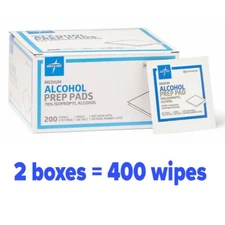 400pc lot Medline 70% Isopropyl Alcohol Prep Pad Medium 2 boxes of 200 Wipes New