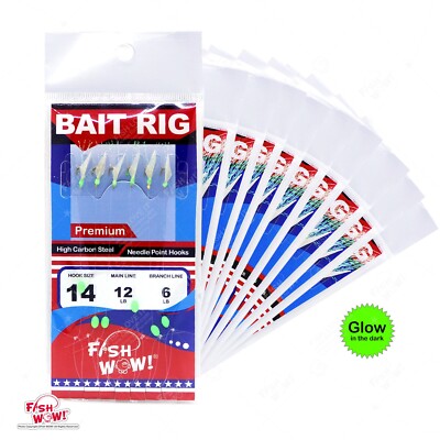 10packs Size 14 Fishing Piscatore Sabiki Golden 6 Hooks Bait Rig Fish Lures NEW