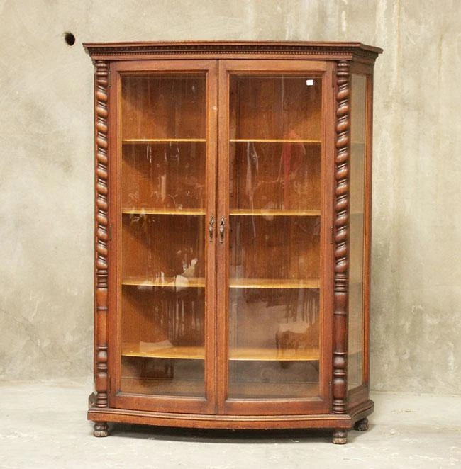 Oak china cabinet with curved glass deals