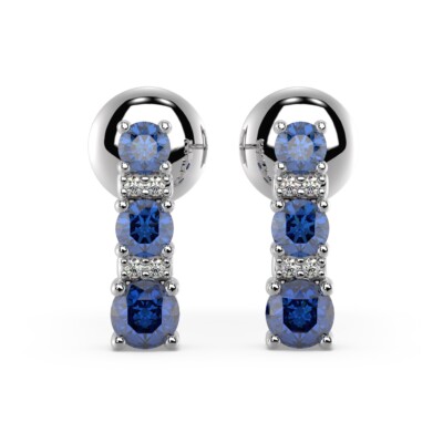 100 % natürlicher 0,60 ct Saphir & Diamant Turm Ohrringe in Weißgold - Push Back