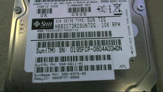 Sun 72GB 73GB SAS 2.5" 10K HDD Hard Disk Drive 390-0374 540-6611 - Image 2 of 2