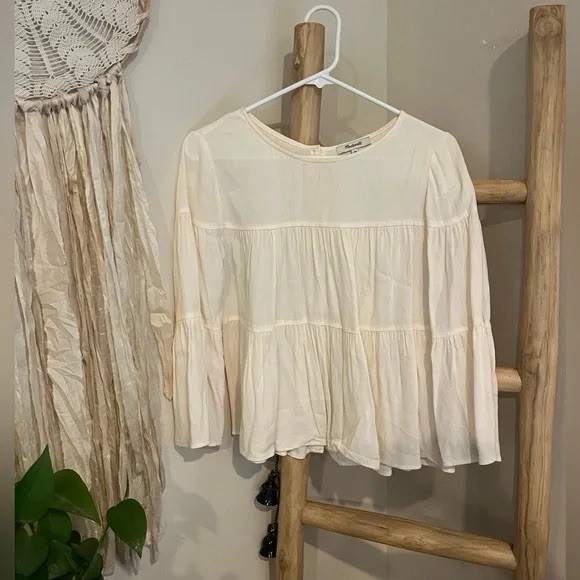 Madewell Women’s Top - Button Down Back Small Cream Tiered Layered Small