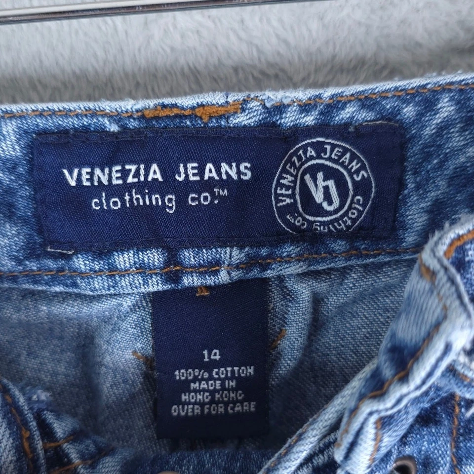 Pantalones Cortos Venezia Jeans Para Mujer 14 Azul Tiro Medio Con Cordones Algodón Denim Lavado Medio Foto 4 de 4